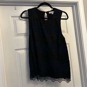 Loft lace blouse black blue large L EUC shell business casual dressy